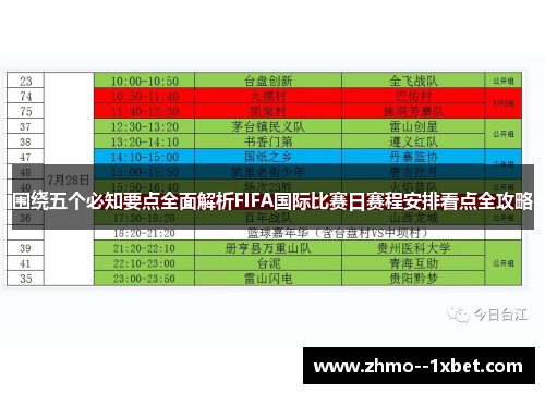 围绕五个必知要点全面解析FIFA国际比赛日赛程安排看点全攻略 围绕五个必知要点全面解析FIFA国际比赛日赛程安排看点全攻略