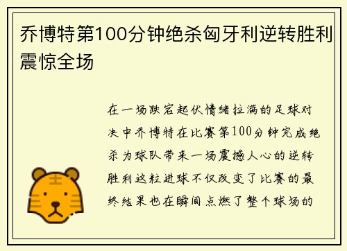 乔博特第100分钟绝杀匈牙利逆转胜利震惊全场